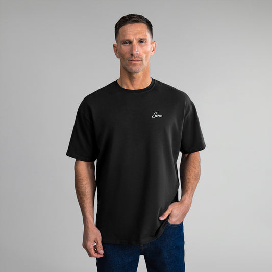 Tags:(6'0" - 180 lbs|Medium) custom t-shirt tee model Tyler in Black