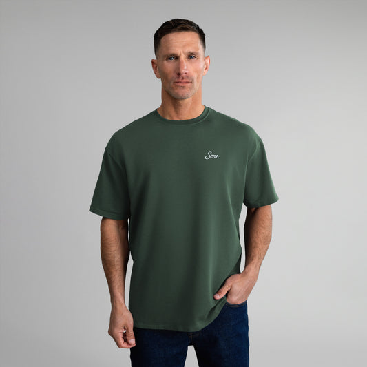 Tags:(6'0" - 180 lbs|Medium) custom t-shirt tee model Tyler in Moss