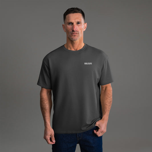 Tags:(6'0" - 180 lbs) custom t-shirt tee model Tyler in Smoke
