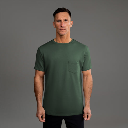 Tags:(6'0" - 180 lbs|Medium) custom t-shirt tee model Tyler in Moss
