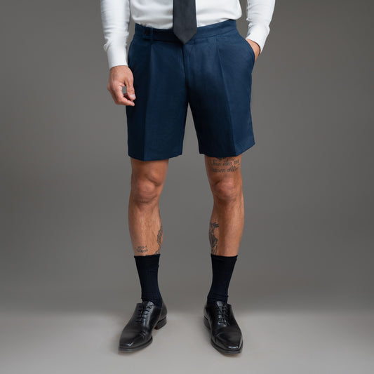 Custom bespoke shorts athleisure athletic build model Tyler in Navy