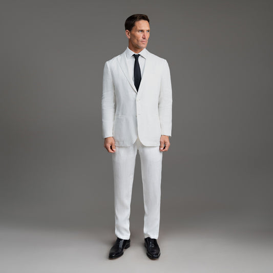 Tags:(6'0"|180 lbs) Bespoke custom linen men's suit los angeles model Tyler in White