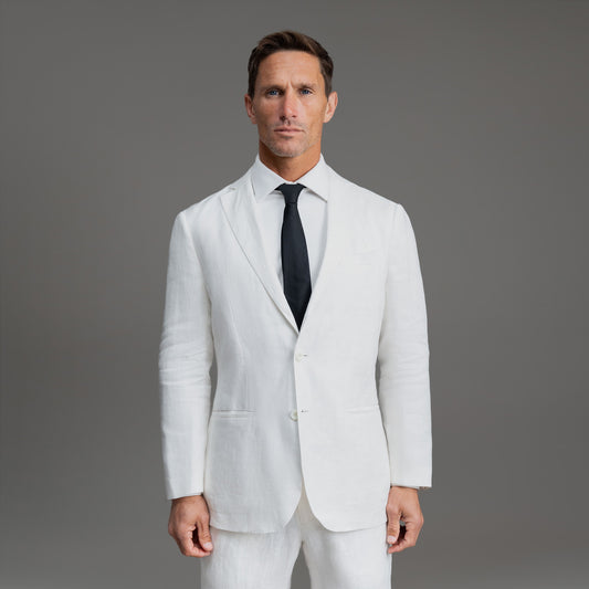 Tags:(6'0"|180 lbs) Bespoke custom linen men's suit los angeles model Tyler in White
