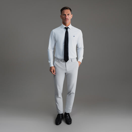 bespoke custom trousers pant chino performance technical model Tyler in Silver