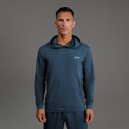 men's custom hoodie model Tyler in Deep Sea